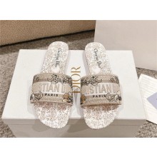 Dior Cotton Embroidered with Metallic Thread and Gold-Tone Millefiori Unicorn Motif Dway Slide 2025