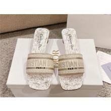 Dior Cotton Embroidered with Metallic Thread and White and Gold-Tone Dway heeled Slide 2025