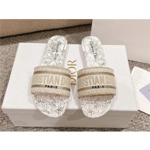 Dior Cotton Embroidered with Metallic Thread and White and Gold-Tone Dway Slide 2025