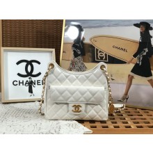 Chanel Shiny Crumpled Calfskin Hobo Handbag AS3690 WHITE 2022