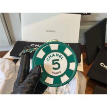 chanel Green & White Lambskin, Enamel & Gold-Tone Metal Clutch with Chain AP3074 2023