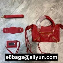 BALENCIAGA GOATSKIN CLASSIC METALLIC EDGE MINI CITY BAG RED
