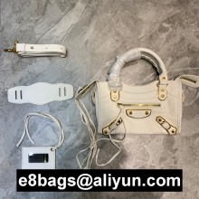 BALENCIAGA GOATSKIN CLASSIC METALLIC EDGE MINI CITY BAG OFF WHITE