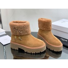 CELINE BULKY CROPPED BOOT WITH TRIOMPHE TASSELS in SUEDE CALFSKIN AND SHEARLING brown 2024