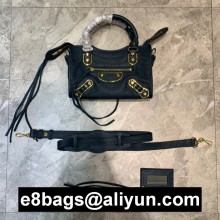 BALENCIAGA GOATSKIN CLASSIC METALLIC EDGE MINI CITY BAG BLUE