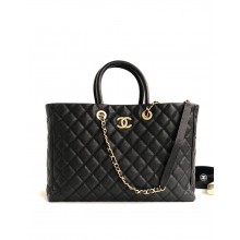 chanel black coco handle shopping caviar leather large tote
