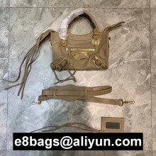 BALENCIAGA GOATSKIN CLASSIC METALLIC EDGE MINI CITY BAG APRICOT
