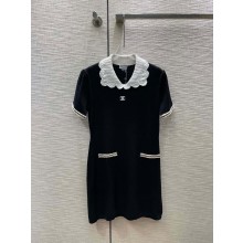 chanel black cotton dress with white collar 2023 