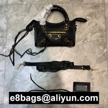 BALENCIAGA GOATSKIN CLASSIC METALLIC EDGE MINI CITY BAG BLACK