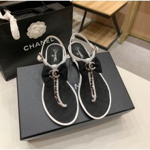 Chanel Lambskin Chain Quilting Thong Sandals with Bow G36352 Black/White 2021