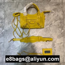 BALENCIAGA GOATSKIN CLASSIC METALLIC EDGE MINI CITY BAG YELLOW
