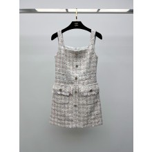 CHANEL WHITE&MULTICOLOR TWEED DRESS 2024SS