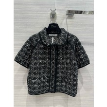 dior Black and White Technical Cotton Tweed Macrocannage Short-Sleeved Jacket 2024