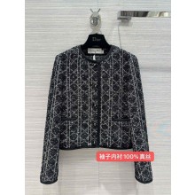dior Black and White Technical Cotton Tweed Macrocannage CROPPED Jacket 2024