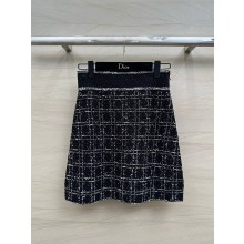 dior Black and White Technical Cotton Tweed Macrocannage SKIRT 2024