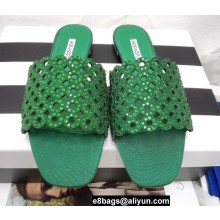 Aquazzura Crystal Candy Flat Slides Sandals Green 2022