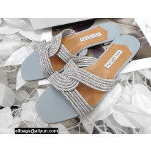 Aquazzura Crystal Straps Gatsby Flats Blue Gray 2022