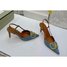 Valentino 8cm Vlogo Denim Slingback pumps BLUE 2022