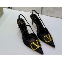 Valentino 8cm Vlogo Denim Slingback pumps Black 2022