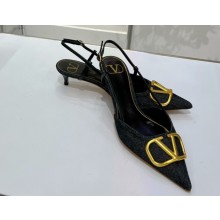 Valentino 3.5cm Vlogo Denim Slingback pumps Black 2022