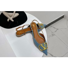 Valentino Vlogo Denim Slingback Flats BLUE 2022