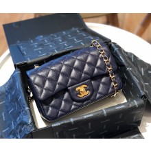 Chanel Caviar grained calfskin Classic Flap bag in Navy blue A01116 with gold hardware(original quality)
