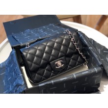 Chanel Caviar grained calfskin Classic Flap bag in BLACK A01116 with SILVER hardware(original quality)