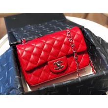 Chanel Caviar grained calfskin Classic Flap bag in RED A01116 with SILVER hardware(original quality)