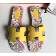 Hermes Print Oran Flat Slipper Sandals Yellow