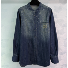 Miu Miu denim blue shirt with crystal 2025
