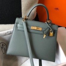 Hermès Kelly 25CM Almond green Epsom Leather Palladium Hardware Handbag 2021