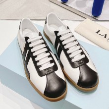LANVIN Suede stitching cowhide and nylon fabric casual shoes in White/black LAs007