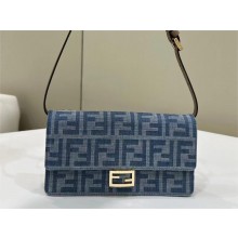 Fendi Wallet On Chain Baguette Bag in Light blue FF denim fabric 2024