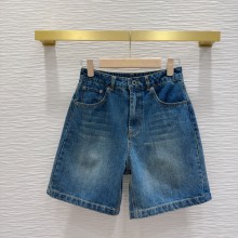 MIU MIU NAVY Washed denim Bermudas 2025