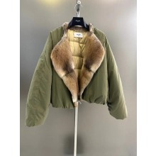 celine jacket with fox fur army green 2024