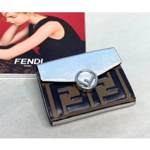 Fendi FF Logo Leather Micro Trifold Compact Wallet silver 2019