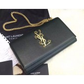 SAINT LAURENT MONOGRAM SAINT LAURENT CHAIN WALLET IN BLACK GRAIN DE POUDRE TEXTURED LEATHER 447933