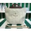 Prada Medium Tote Bag in Canvas and Wood 1BG349 White 2023