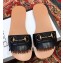 Gucci Fringe Pattern Leather Horsebit Slide Sandals 517017 Black 2018