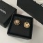 Chanel CC and Stone Round Stud Earrings Green/Gold 2018