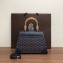 Goyard Wooden Handle Saigon PM Tote Bag Dark Blue