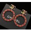 Chanel Chain and Leather Hoop Earrings Red/Gold 2018