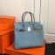 Hermes Birkin 30 Bag In Original Handmade Clemence Leather Blue Flax