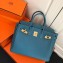 Hermes Birkin 30 Bag In Original Handmade Clemence Leather Blue Jean