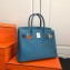 Hermes Birkin 30 Bag In Original Handmade Clemence Leather Blue Jean