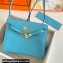 Hermes Evercolor Kelly Danse Shoulder bag Macaron Blue with Gold Hardware (full handmade)