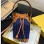 Fendi Canvas Embroidered FF Mon Tresor Mini Bucket Bag Blue 2020