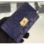 Chanel Grained Calfskin Boy Flap Card Holder A80603 Navy Blue/Gold