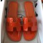 Hermes Oran Flat Slipper Sandals in Patent Calfskin Orange