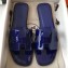 Hermes Oran Flat Slipper Sandals in Patent Calfskin Dark Blue